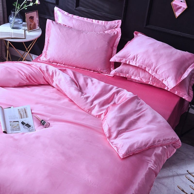Parure de lit Rose bonbon type satin - Drap housse / Housse de couette / 2 taies d'oreiller La Maison des Housses