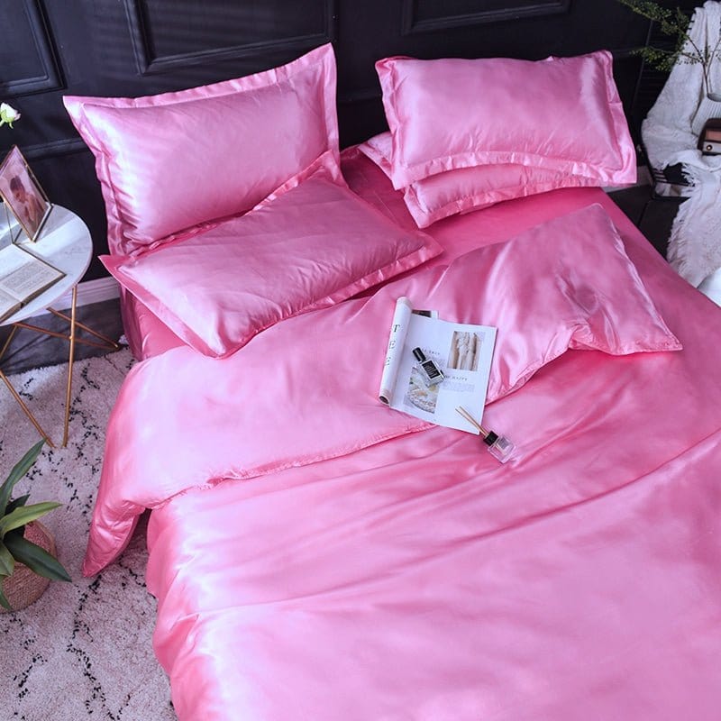 Parure de lit Rose bonbon type satin - Drap housse / Housse de couette / 2 taies d'oreiller La Maison des Housses