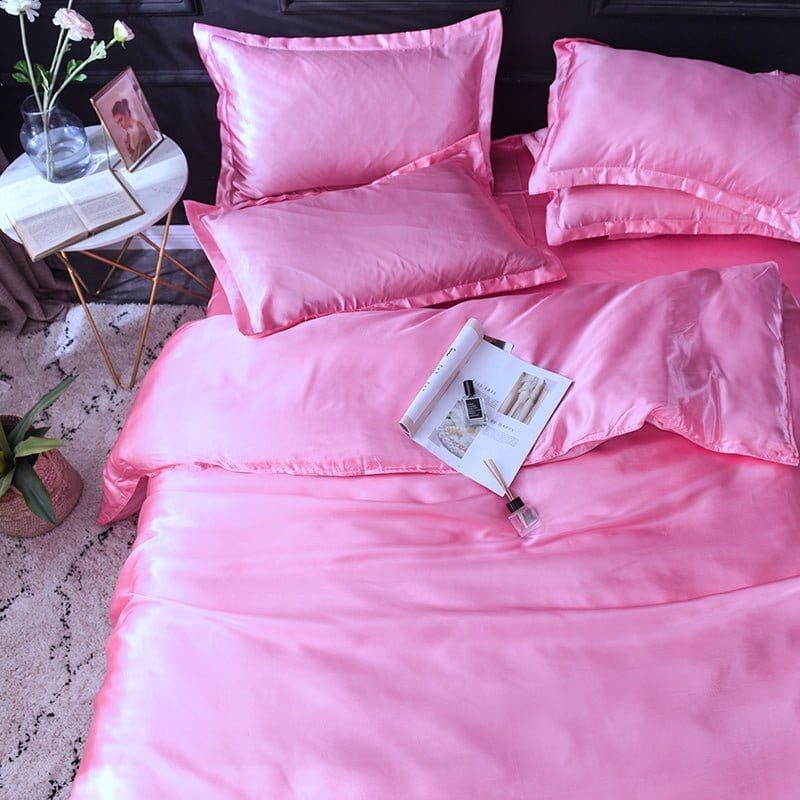 Parure de lit Rose bonbon type satin - Drap housse / Housse de couette / 2 taies d'oreiller La Maison des Housses