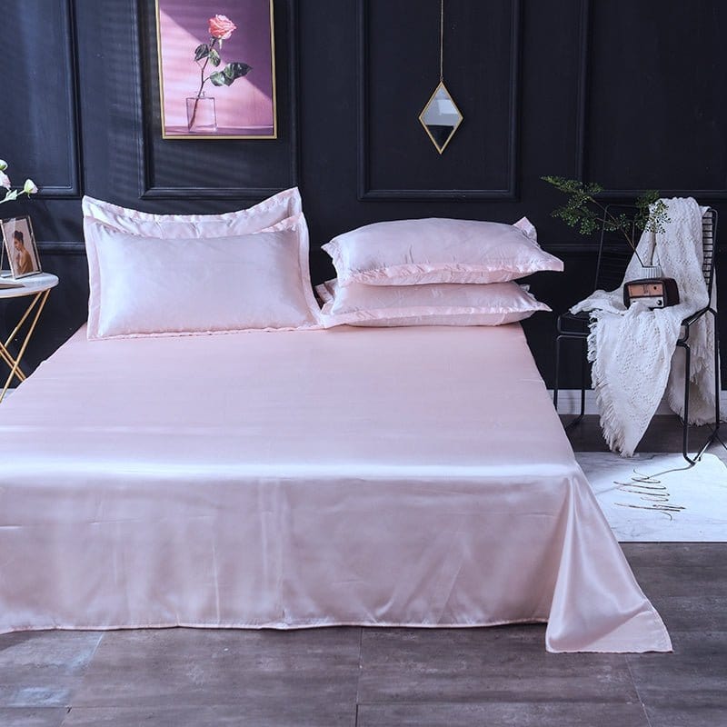 Parure de lit Rose clair type satin - Drap housse / Housse de couette / 2 taies d'oreiller La Maison des Housses