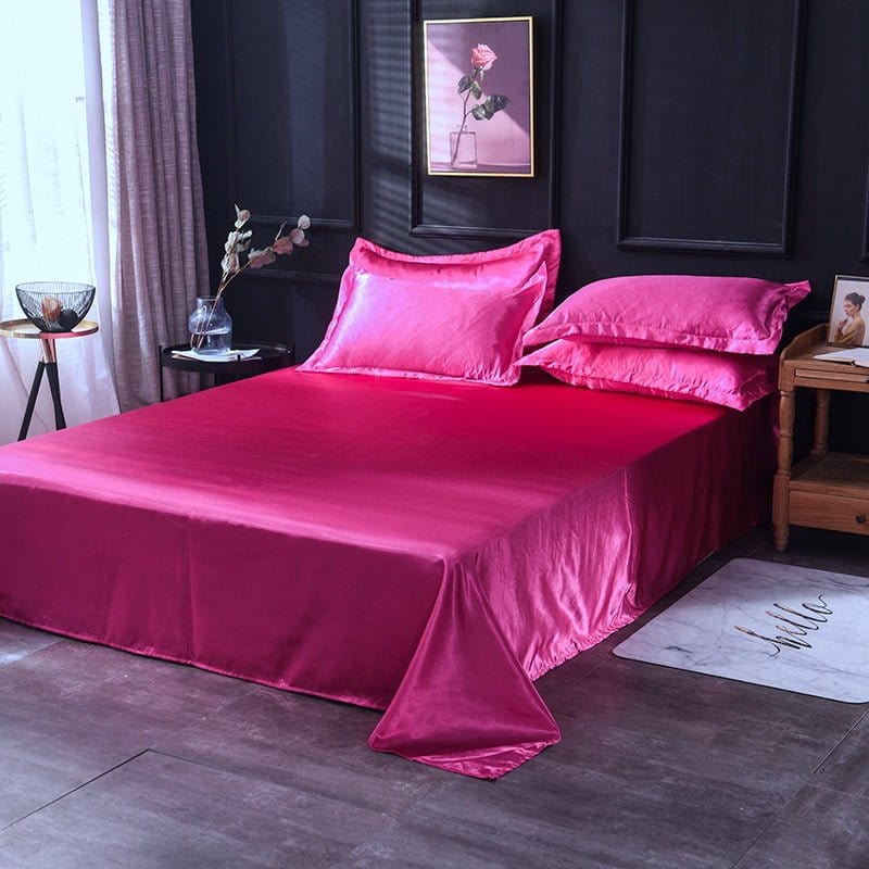 Parure de lit Rose fushia type satin - Drap housse / Housse de couette / 2 taies d'oreiller La Maison des Housses