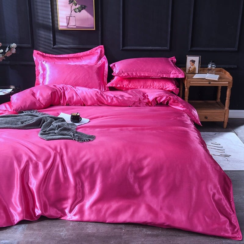 Parure de lit Rose fushia type satin - Drap housse / Housse de couette / 2 taies d'oreiller La Maison des Housses