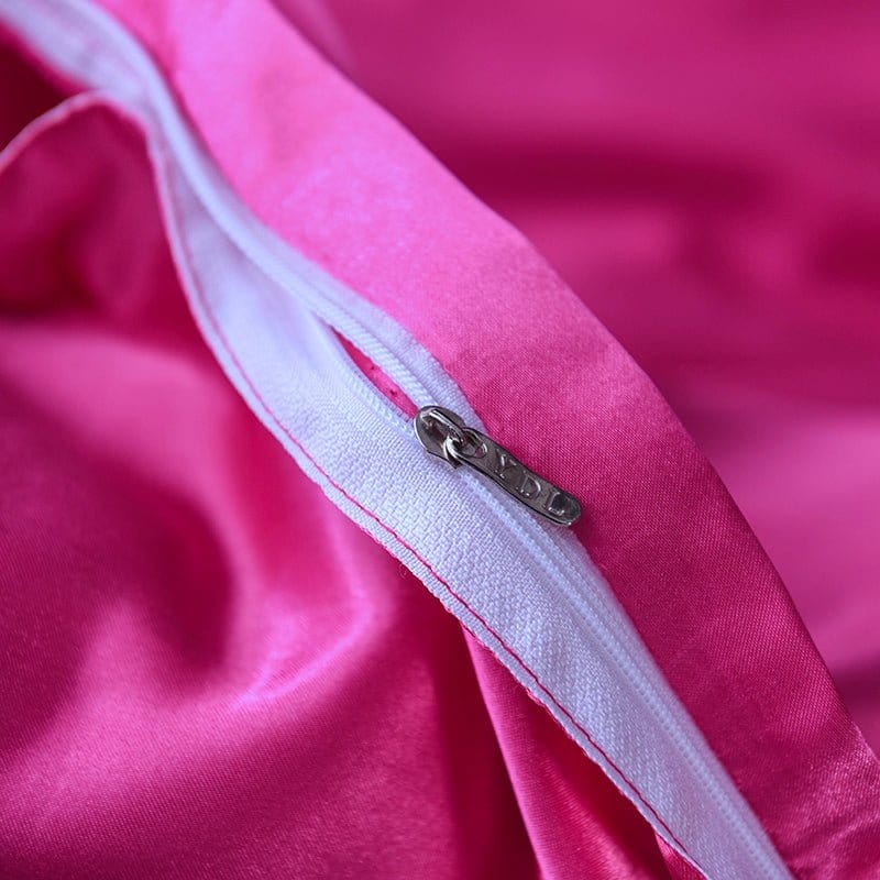 Parure de lit Rose fushia type satin - Drap housse / Housse de couette / 2 taies d'oreiller La Maison des Housses