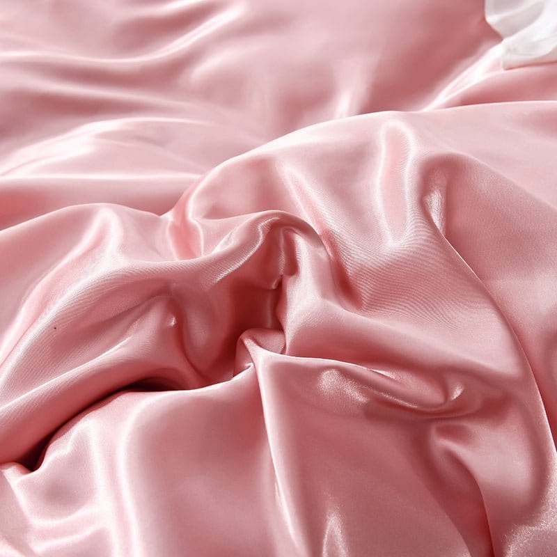 Parure de lit Rose pêche type satin - Drap housse / Housse de couette / 2 taies d'oreiller La Maison des Housses