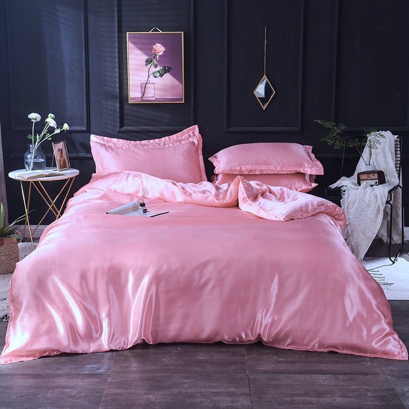 Parure de lit Rose type satin - Drap housse / Housse de couette / 2 taies d'oreiller La Maison des Housses