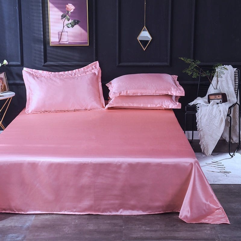 Parure de lit Rose type satin - Drap housse / Housse de couette / 2 taies d'oreiller La Maison des Housses