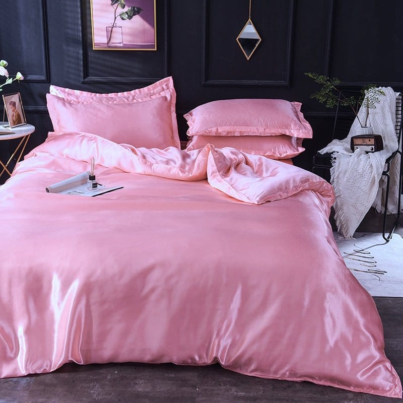 Parure de lit Rose type satin - Drap housse / Housse de couette / 2 taies d'oreiller La Maison des Housses