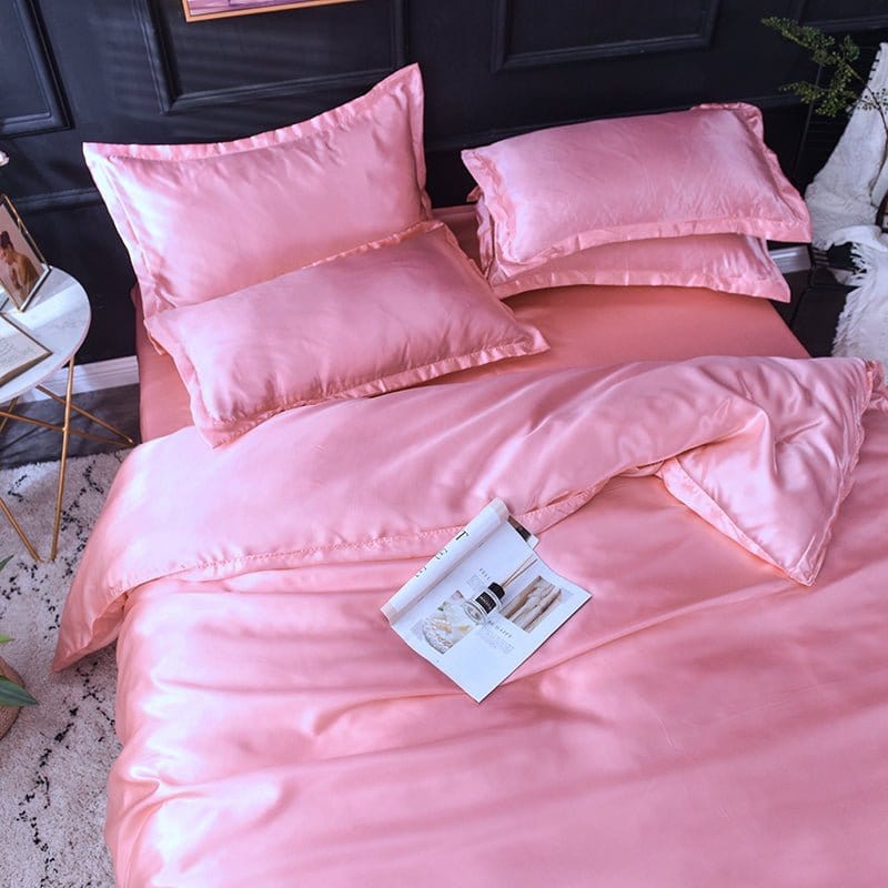 Parure de lit Rose type satin - Drap housse / Housse de couette / 2 taies d'oreiller La Maison des Housses