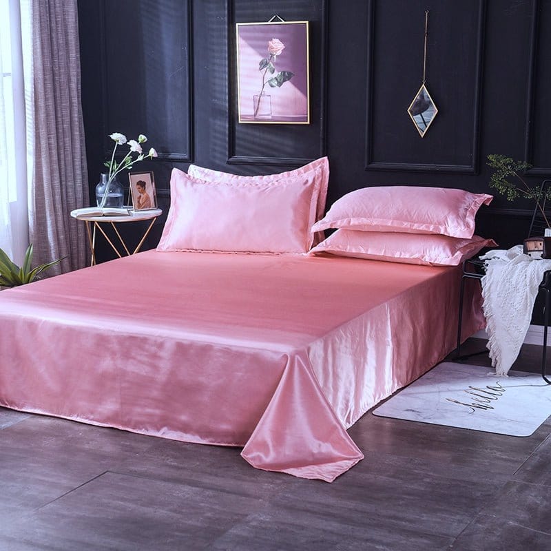 Parure de lit Rose type satin - Drap housse / Housse de couette / 2 taies d'oreiller La Maison des Housses