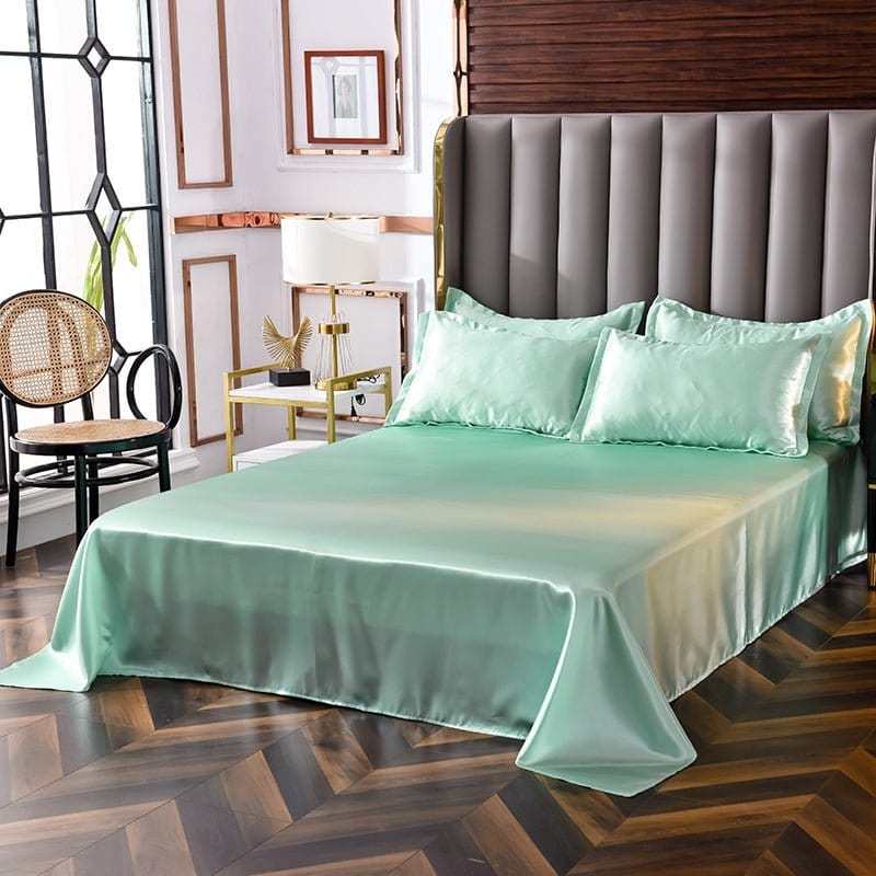 Parure de lit Vert opaline type satin - Drap housse / Housse de couette / 2 taies d'oreiller La Maison des Housses