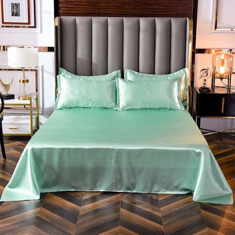 Parure de lit Vert opaline type satin - Drap housse / Housse de couette / 2 taies d'oreiller La Maison des Housses