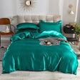 Parure de lit Vert type satin - Drap housse / Housse de couette / 2 taies d'oreiller La Maison des Housses
