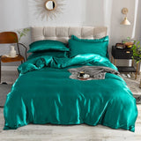Parure de lit Vert type satin - Drap housse / Housse de couette / 2 taies d'oreiller La Maison des Housses