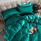 Parure de lit Vert type satin - Drap housse / Housse de couette / 2 taies d'oreiller La Maison des Housses