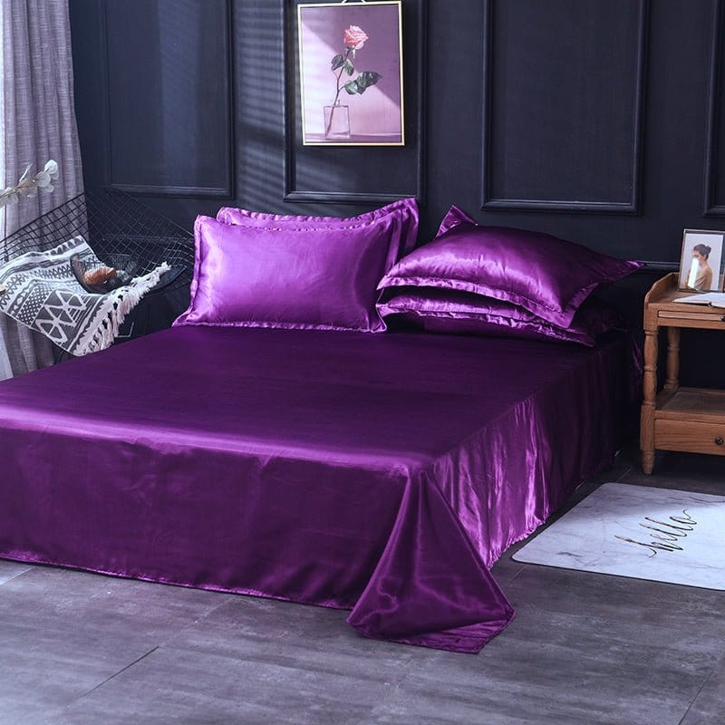 Parure de lit Violet type satin - Drap housse / Housse de couette / 2 taies d'oreiller La Maison des Housses