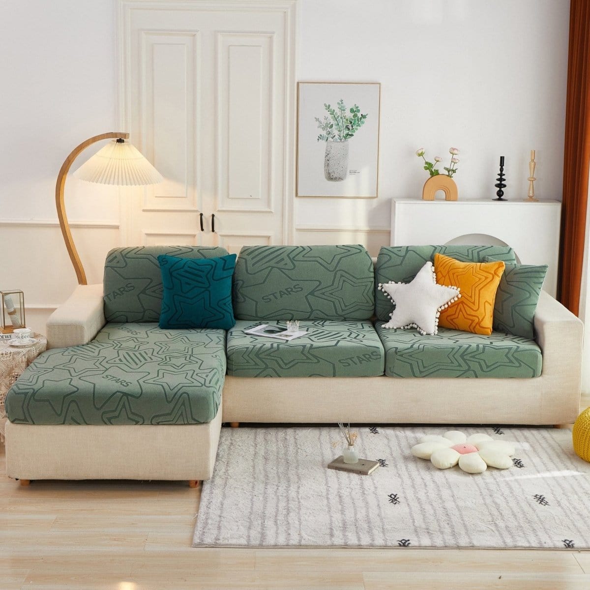 Vert - Housse polaire pour Coussin d'assise et dossier de Canapé - Motif Star La Maison des Housses