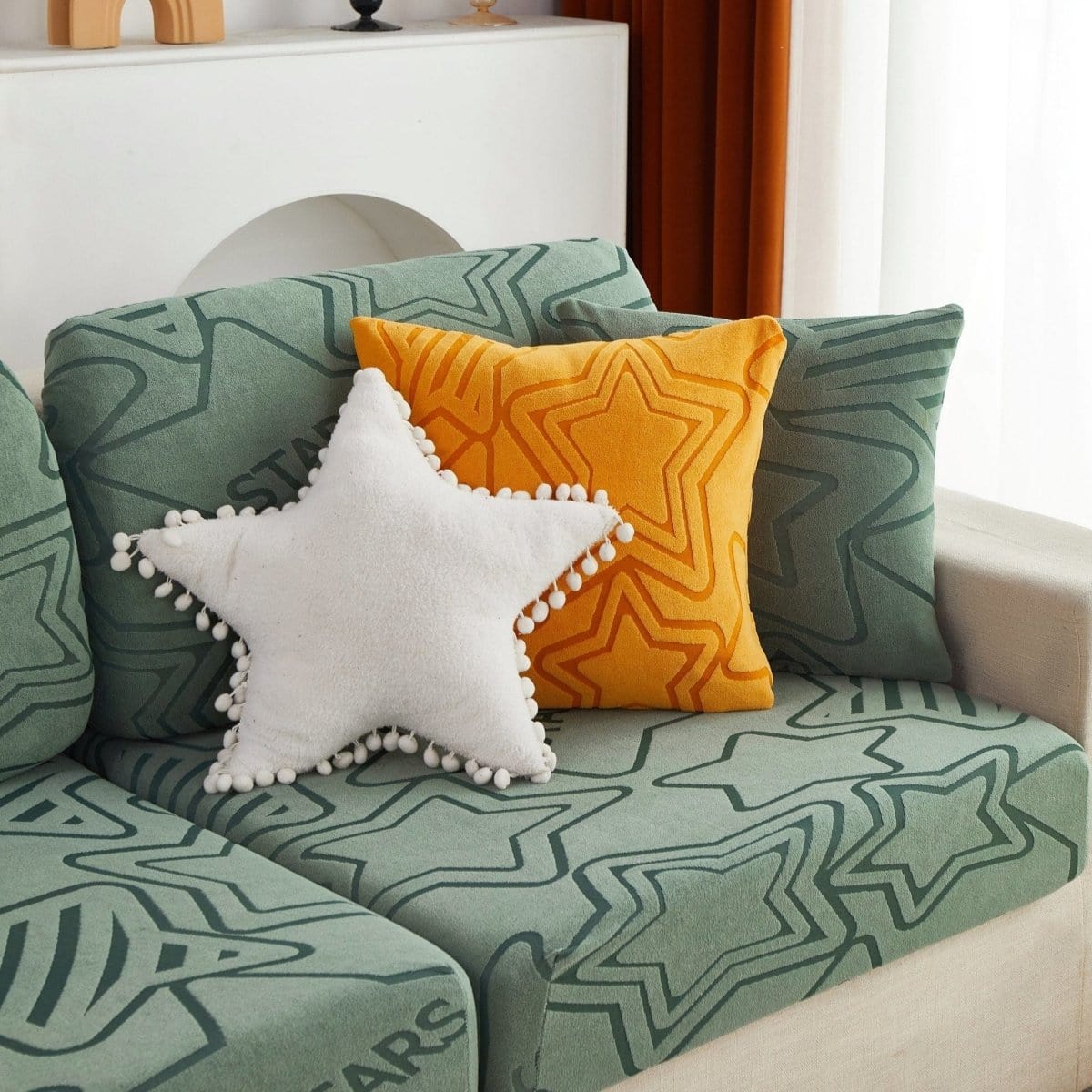Vert - Housse polaire pour Coussin d'assise et dossier de Canapé - Motif Star La Maison des Housses