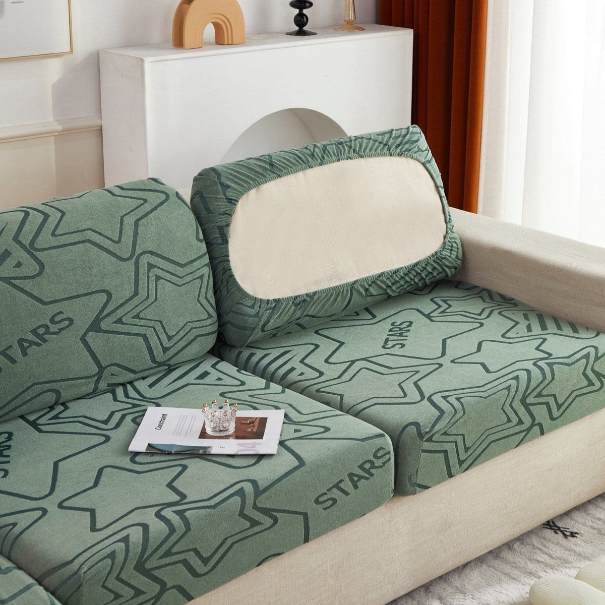 Vert - Housse polaire pour Coussin d'assise et dossier de Canapé - Motif Star La Maison des Housses
