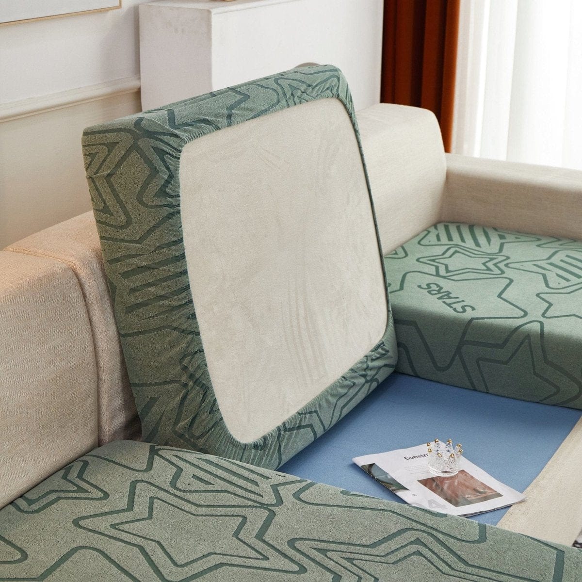 Vert - Housse polaire pour Coussin d'assise et dossier de Canapé - Motif Star La Maison des Housses